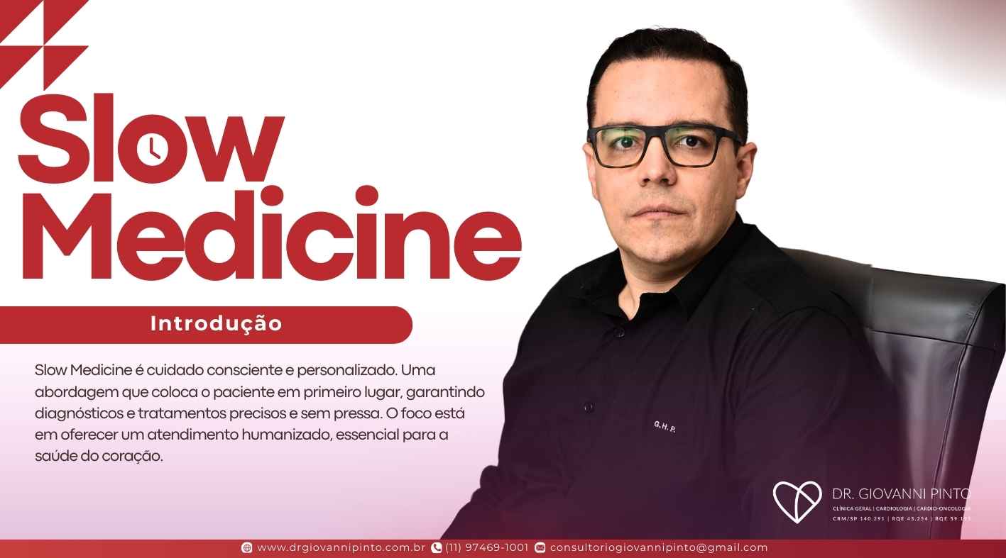 Slow Medicine é cuidado consciente e personalizado. Uma abordagem que coloca o paciente em primeiro lugar, garantindo diagnósticos e tratamentos precisos e sem pressa. O foco está em oferecer um atendimento humanizado, essencial para a saúde do coração.